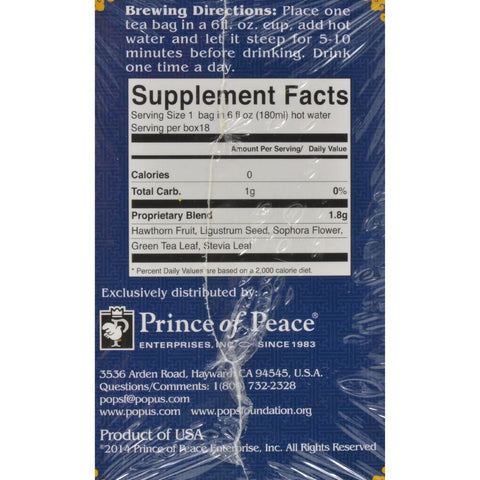 Prince of Peace Blood Pressure Herbal Tea 18 Tea Bags X 1.8 g (1.14 Oz/32.4 g)