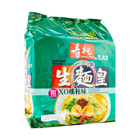 SAUTAO Thick XO Scallop Soup Flavor Noodles 5-PACK 12.34 Oz (350 g) - 寿桃非油炸粗条生面皇XO瑶柱味 350 g - CoCo Island Mart