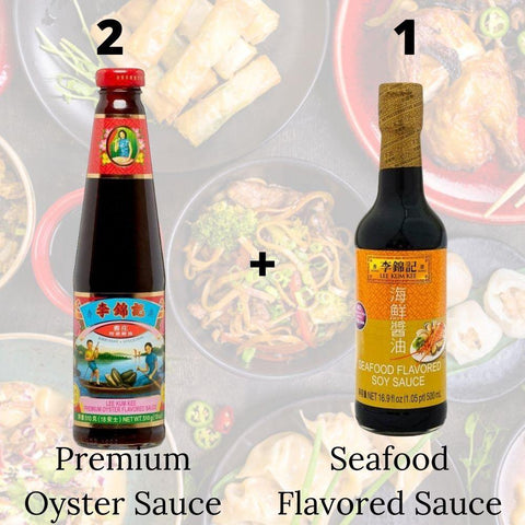LEE KUM KEE Promotion Pack - 2 Premium Oyster Sauce 18 Oz (1 LB 2 Oz) + Seafood Flavored Soy Sauce 16.9 FL Oz (500 mL) - 李锦记 2 特级蚝油 (1LB 2 Oz) + 1 海鲜酱油 500 mL - CoCo Island Mart
