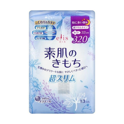 Elleair Elis Megami Sanitary Napkin Pads Heavy Night Ultra Thin W/Wing 32 cm - 13 Pads - 日本ELIS怡丽MEGAMI 素肌超薄护翼卫生巾 量多夜用型 32cm 13枚入 - CoCo Island Mart
