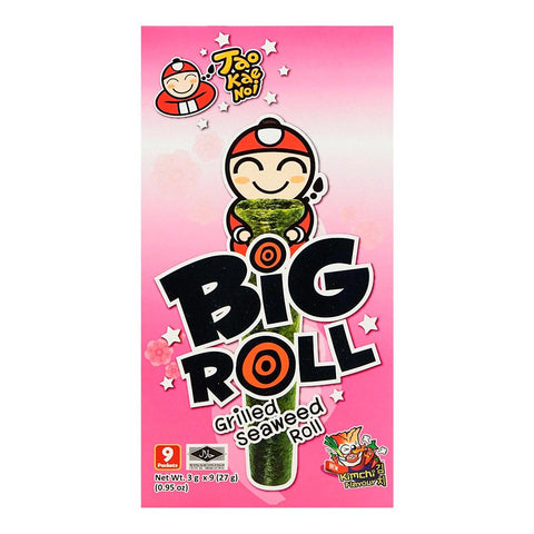 Tao Kae Noi Big Roll Grilled Seaweed Roll Kimchi Flavor 0.95 Oz (27 g) 9 Packets - 小老闆泡菜味紫菜卷 - CoCo Island Mart