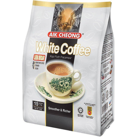 Aik Cheong 3 in 1 White Coffee Less Sugar | Kopi Putih Pracampur 15 Sachets 16 Oz (600 g) - 益昌香浓白咖啡 少糖 600 克 - CoCo Island Mart