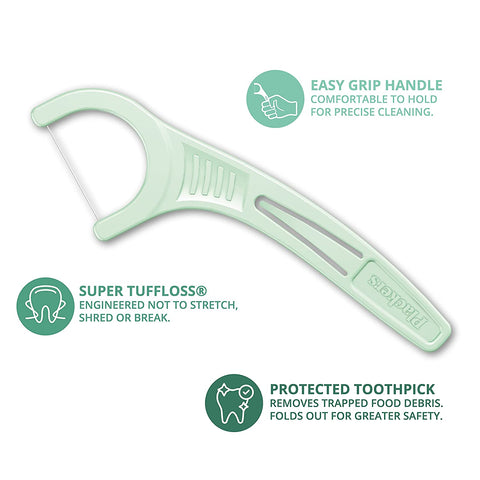 Plackers Micro Mint Dental Flossers, Fresh Mint Flavor, Fold-Out Toothpick, Super Tuffloss, Easy Storage with Sure-Zip Seal, 150 Count