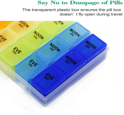 Inspiration Industry Pill Organizer - Pillbox with hinged lid 7 days AM/PM with Removable Compartments for Pills and Vitamins - 21 Compartment