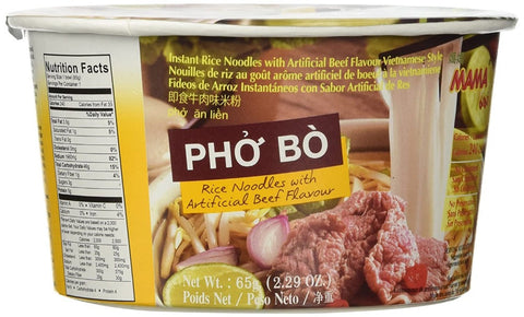 MAMA Instant Rice Noodles with Artificial Beef Flavor Noodle Soup Bowl Vietnamese Style Pho Bo 2.29 Oz (65 g)