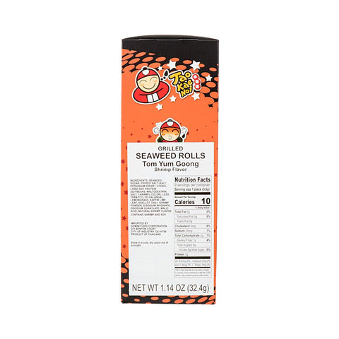 Tao Kae Noi Big Roll Grilled Seaweed Roll Tom Yum Goong Flavor 0.95 Oz (27 g) 9 Packets - 小老闆冬荫味紫菜卷 - CoCo Island Mart