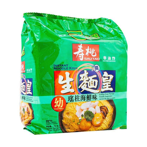 SAUTAO Thin/Mince Scallop Soup Flavor Noodles 5-PACK 12.35 Oz (350 g) - 寿桃非油炸幼条面瑶柱海鲜味 350 g - CoCo Island Mart
