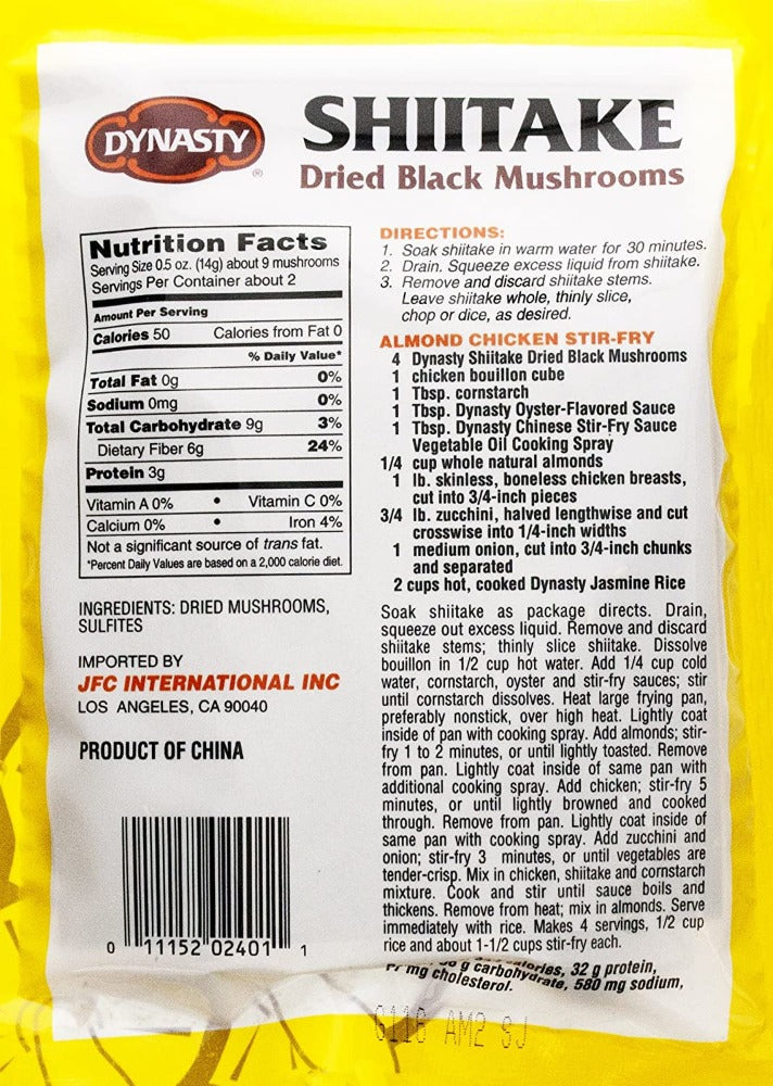 Dynasty Shiitake Dried Black Mushrooms Dried Shiitake Mushrooms 1 Oz