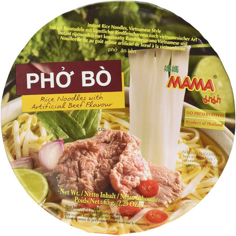 MAMA Instant Rice Noodles with Artificial Beef Flavor Noodle Soup Bowl Vietnamese Style Pho Bo 2.29 Oz (65 g)
