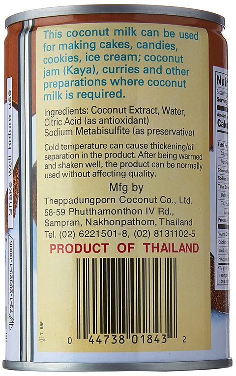 Chaokoh Thai Coconut Milk Gata 13.5 FL Oz (400 mL)
