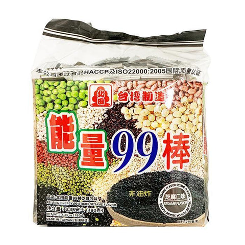 Pei Tien Energy 99 Sticks Rice Cake Rolls Black Sesame Flavor 6.35 Oz (180 g) - 台湾北田 能量99棒 黑芝麻味夹心味 180g - CoCo Island Mart