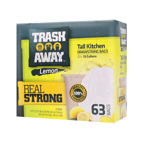 Trash Away Drawstring Trash Tall Kitchen Lemon Scent up to 13 gallons white 63 Count