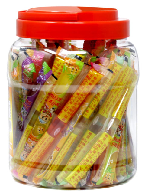 Jin Jin Fruit Jelly Strip Straws Candy Sticks Assorted Flavors 35.26 Oz (1000 g) Jar