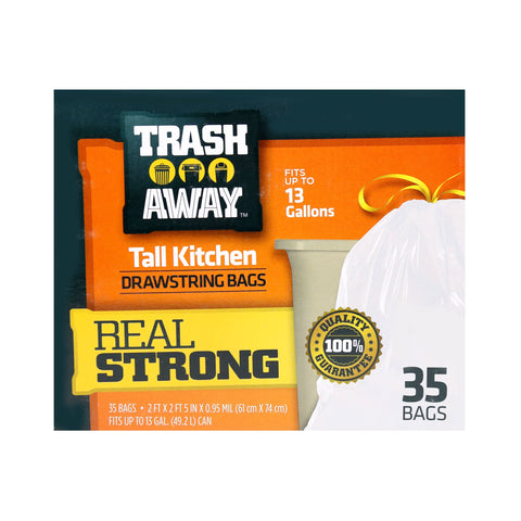 Trash Away Drawstring Trash Tall Kitchen White up to 13 gallons 35 Count