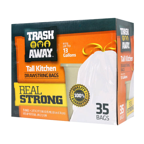 Trash Away Drawstring Trash Tall Kitchen White up to 13 gallons 35 Count
