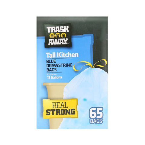 Trash Away Tall Kitchen Recycling Blue Drawstring Trash 65 bags