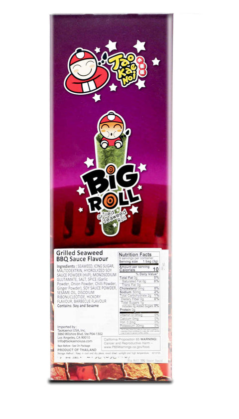 Tao Kae Noi Big Roll Grilled Seaweed Roll BBQ Sauce Flavor 0.95 Oz (27 g) 9 Packets