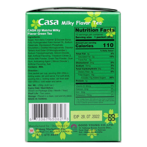 Casa Uji Matcha Milky Flavor Green Tea 10 Bags 8.81 Oz (250 g) -字治抹茶风和奶绿 - CoCo Island Mart