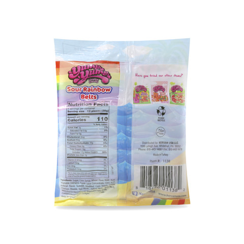 Yumy Yumy Gummy Candy Sour Rainbow Belts 4.5 Oz (128 g)