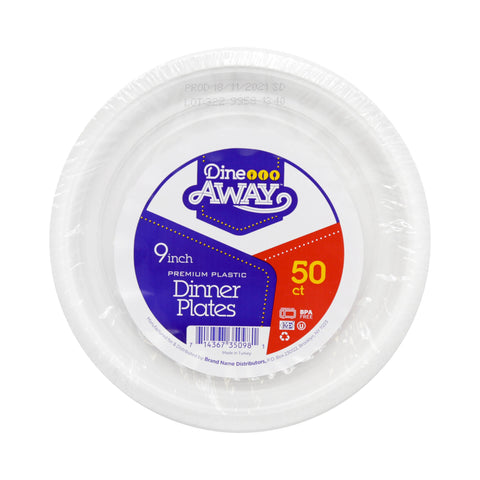 Dine Away Premium Plastic Plates 9 inch, 50 Count