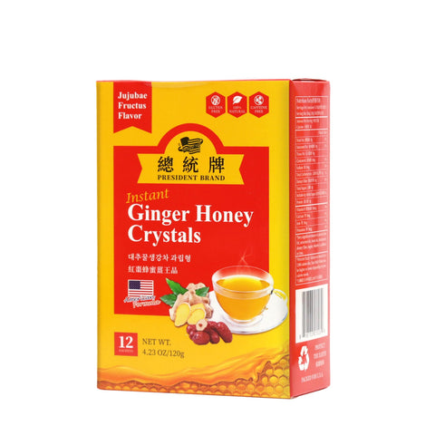 President Brand Instant Ginger Honey Crystal Jujubae Fructus Flavor, 12 sachets 4.23 Oz (120 g)