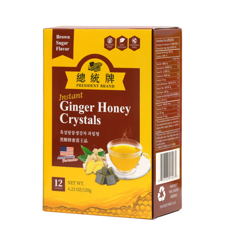 President Brand Instant Ginger Honey Crystal Brown Sugar Flavor, 12 sachets 4.23 Oz (120 g)