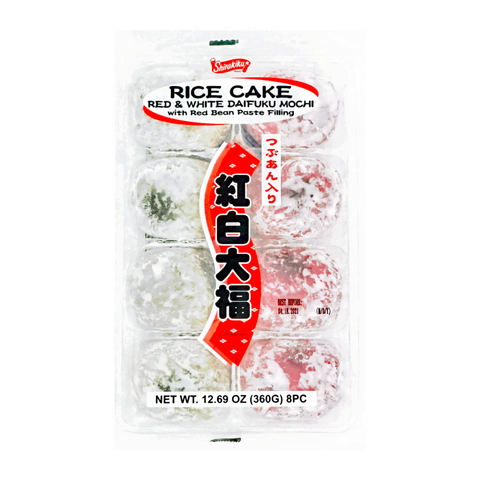 Shirakiku Rice Cake Red & White Daifuku Mochi w/ Red Bean Paste Filling 12.69 Oz (360 g) 8 Pieces