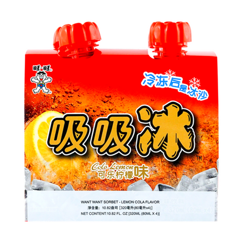 WANT WANT Sorbet Lemon Cola Flavor 4-PACK 10.82 FL Oz (320 mL) (80 mL X 4) - 旺旺吸吸冰 可乐柠檬味