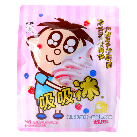 WANT WANT Smoothie Strawberry Yogurt Flavor + Blueberry Yogurt Flavor 4-PACK 10.82 FL Oz (320 mL) - 旺旺吸吸冰 草莓乳酸+蓝莓乳酸味