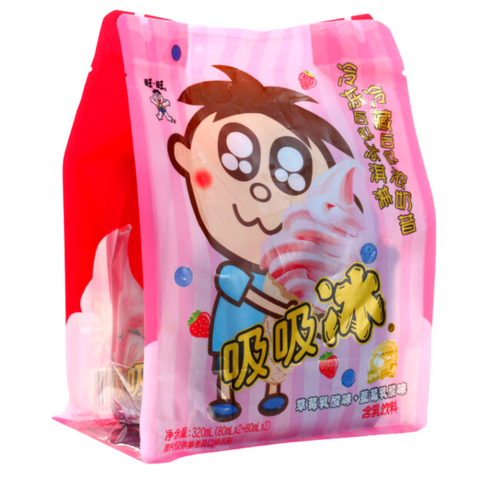 WANT WANT Smoothie Strawberry Yogurt Flavor + Blueberry Yogurt Flavor 4-PACK 10.82 FL Oz (320 mL) - 旺旺吸吸冰 草莓乳酸+蓝莓乳酸味