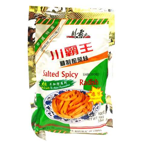 Spicy King Salted Spicy Shredded Radish Original Flavor 3.5 Oz (100 g) - 川霸王 精制榨菜噝絲 原味 100克