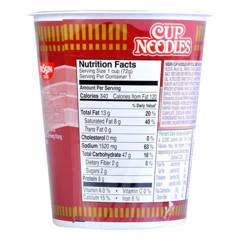 Nissin Cup Instant Ramen Noodles Artificial Beef Flavor 2.43 Oz (69 g)