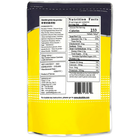 Qbubble 3 in 1 Jasmine Green Tea Milk Tea Powder 2.2 LB (1 Kg)