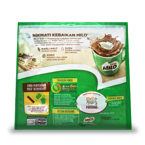 Nestle Milo 3-in-1 Chocolate Powder Instant Malt Chocolate Milk Powdered Drink 18 Sticks