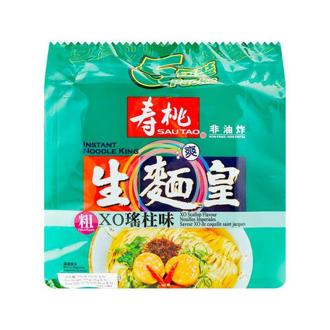 SAUTAO Thick XO Scallop Soup Flavor Noodles 5-PACK 12.34 Oz (350 g) - 寿桃非油炸粗条生面皇XO瑶柱味 350 g - CoCo Island Mart