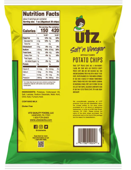 UTZ Salt'n Vinegar Flavored Potato Chips 2.75 Oz (78 g)
