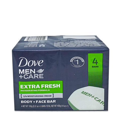 DOVE, Men Plus Care Extra Fresh Invigorating Formula Bar Soap for Body and Face, 400g (14oz) 4 counts