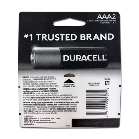 DURACELL, AAA2 Alkaline Batteries MN2400B2 1.5V, 2 counts
