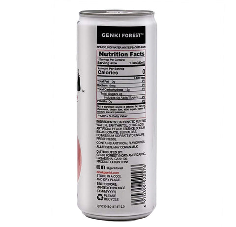Genki Forest Sugar-Free Sparkling Water Peach Flavor 11.15 FL Oz (330 mL)