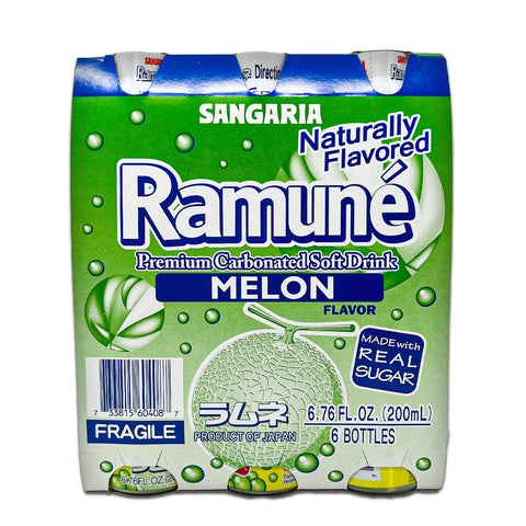 Sangaria RAMUNE Premium Soda, Mmm Melon Flavor, 6 Bottles, 6.76 fl.oz (200ML)