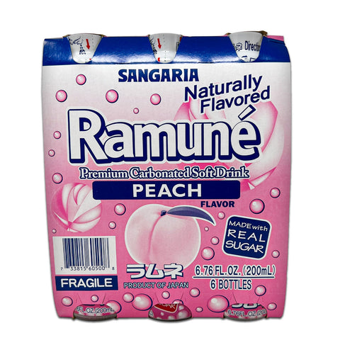 Sangaria RAMUNE Premium Soda, Perfectly Peach Flavor, 6 Bottles, 6.76 fl.oz (200ML)
