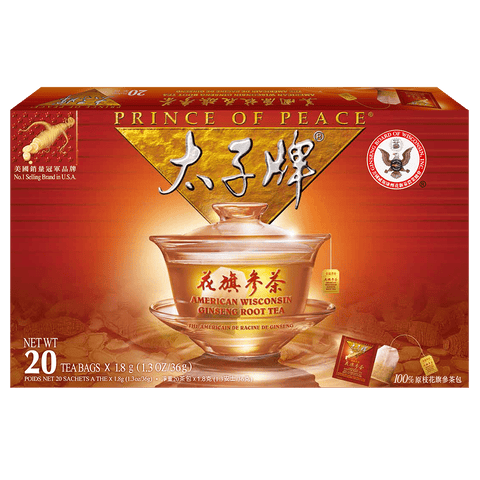 Prince of Peace American Wisconsin Ginseng Root Tea 20 Tea Bags X 1.8 g (1.3 Oz/36 g)