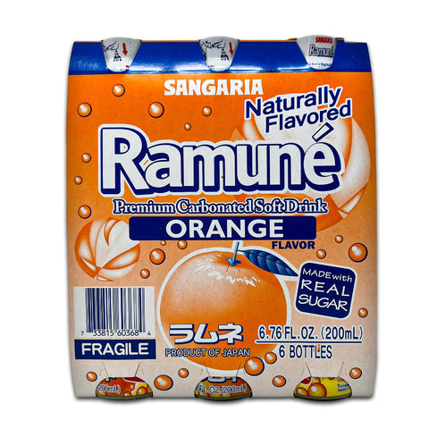 Sangaria RAMUNE Premium Soda, O-MAZING Orange Flavor, 6 Bottles, 6.76 fl.oz (200ML)