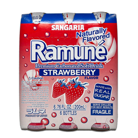 Sangaria RAMUNE Premium Soda, Sweet Strawberry Flavor, 6 Bottles, 6.76 fl.oz (200ML)
