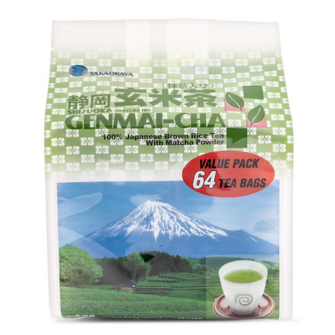 Takaokaya Shizuoka (Matcha Iri) Genmai-Cha 64 Tea Bags 4.36 Oz (124 g)