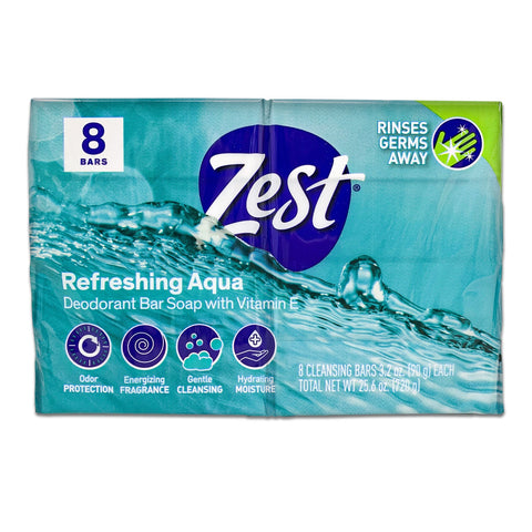 ZEST, Refreshing Aqua Deodorant Bar Soap with Vitamin E, 25.6oz (8 counts)