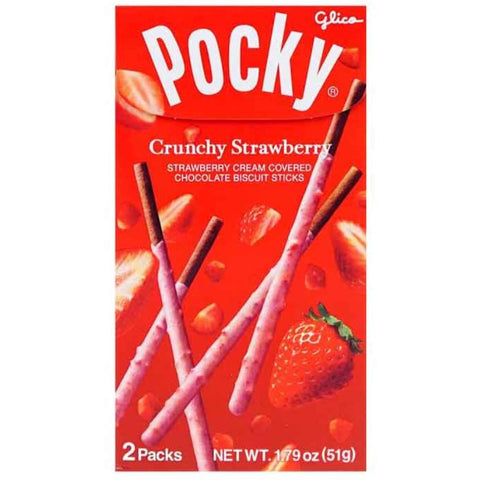 GLICO Pocky Crunchy Strawberry Cream Covered Chocolate Biscuit Sticks 1.79 Oz (51 g)