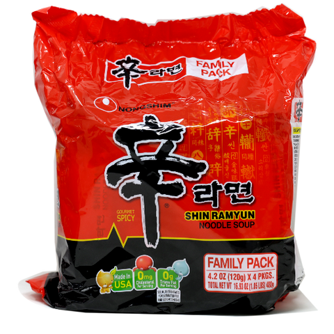 Nongshim Shin Ramyun Noodle Soup Family Pack 16.93 Oz (1.05LBS) -  4 PKGS