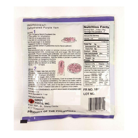 Giron Foods Powdered Purple Yam | Ube Powder 4.06 Oz (115 g) - CoCo Island Mart