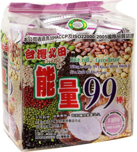 Pei Tien Energy 99 Sticks Rice Cake Rolls Taro Flavor 6.35 Oz (180 g) - 台湾北田 能量99棒 芋头夹心味 180g